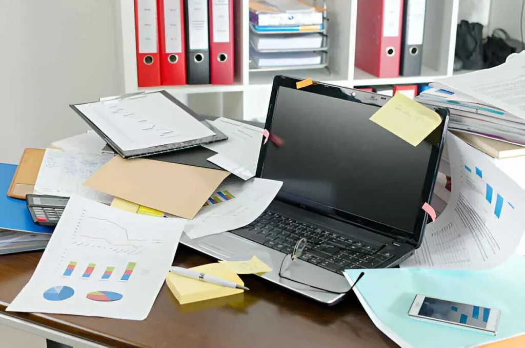 laptop avec post it en désordre